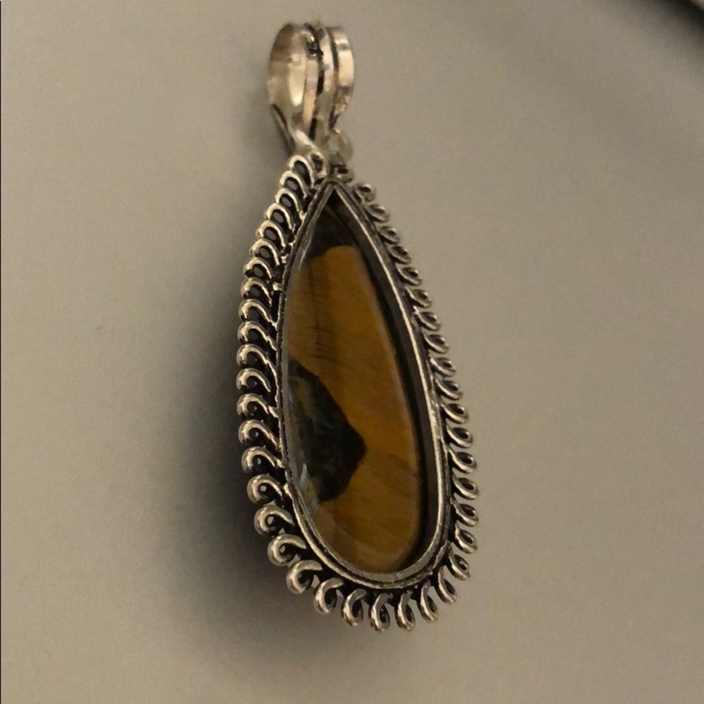 GOLDEN TIGER EYE PENDANT 925 STERLING SILVER - Picture 3 of 3